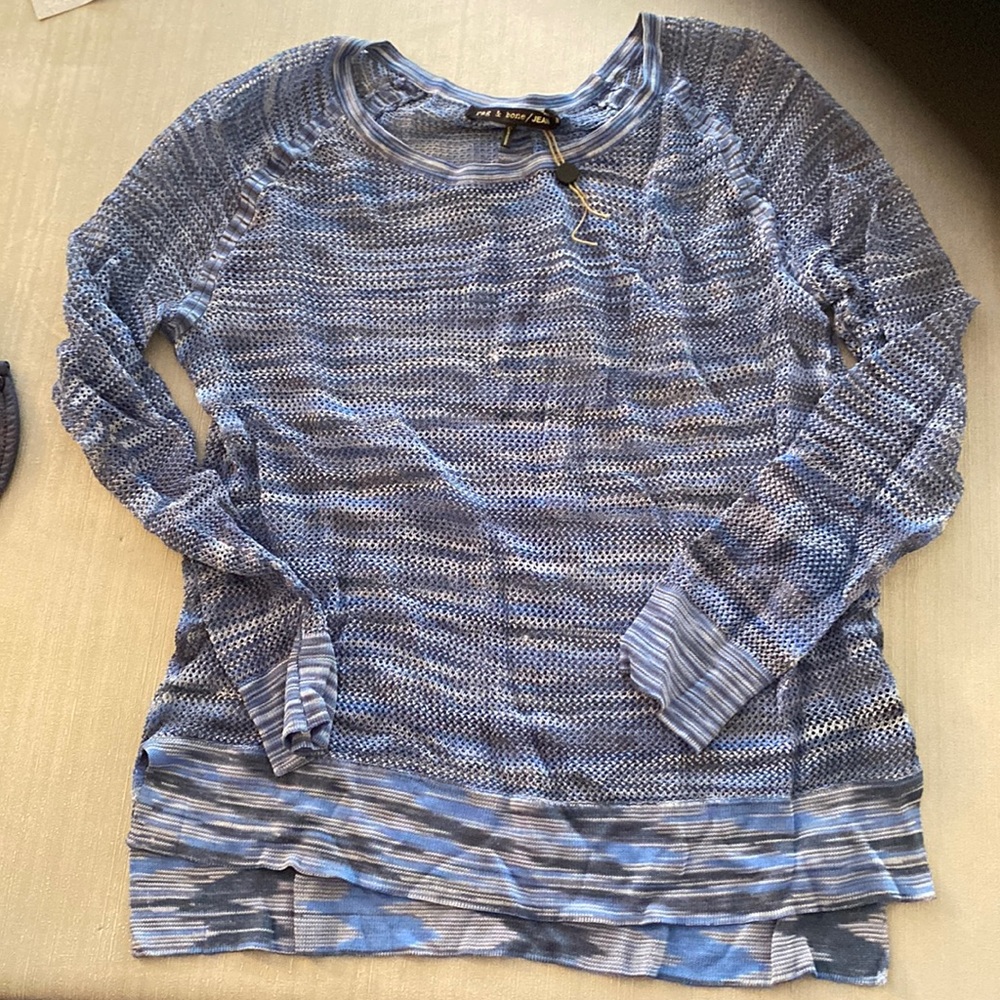 Rag & Bone open knit top in blue jean XS